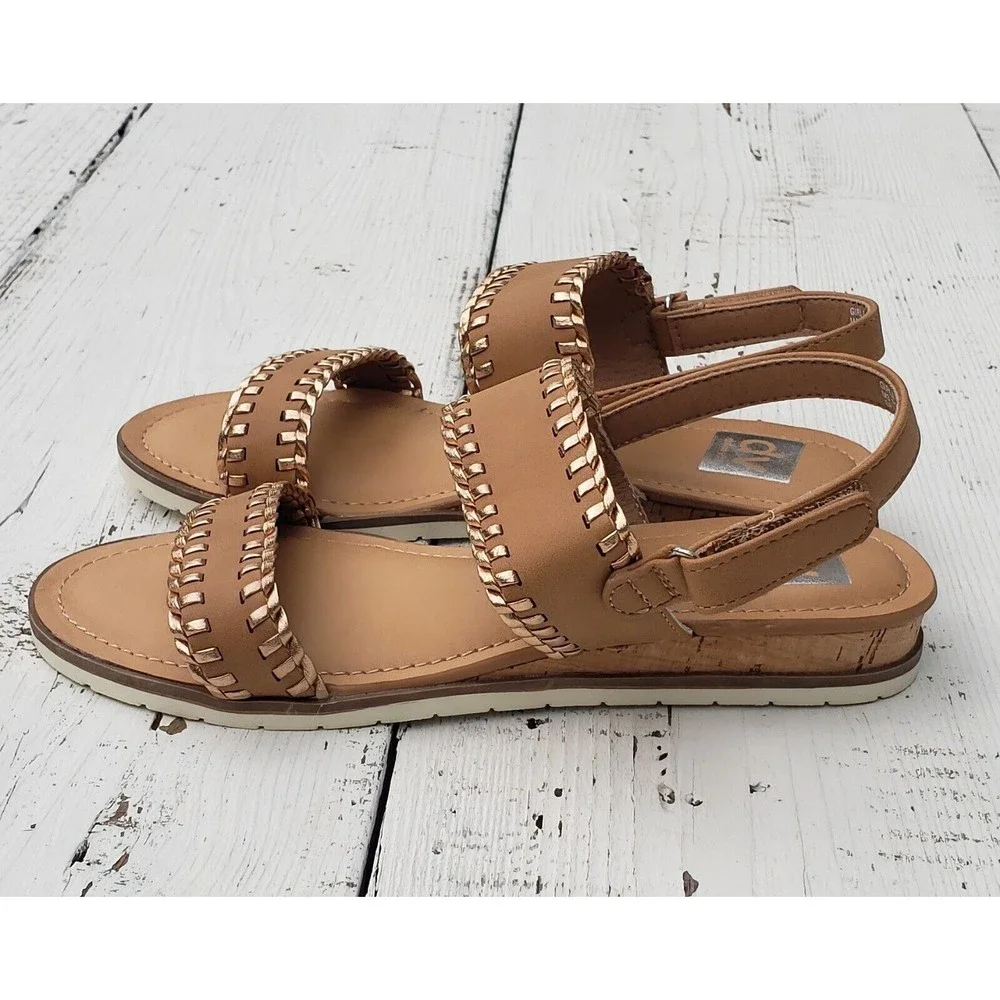 DV Dolce Vita Demy Girls Size 2 Brown Strap On W Rose Gold Sewing Sandals NEW